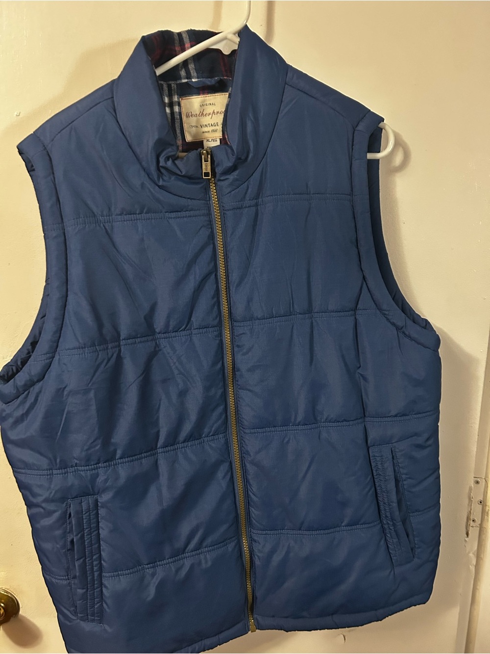 Weatherproof Navy Quilted Vest with Plaid Lining